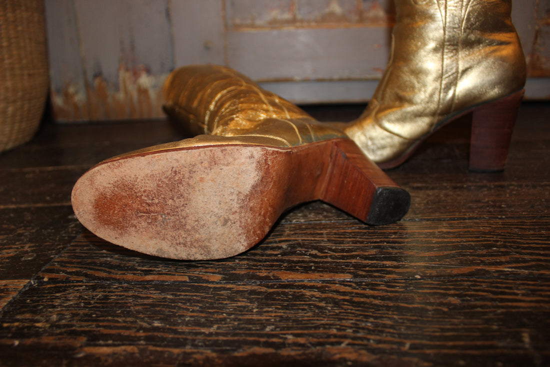 1970s Gold Cowboy Boots - Size 7